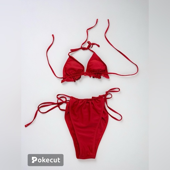 💛 Shein Red Ruffle String Bikini Set - Size Medium - Picture 1 of 7